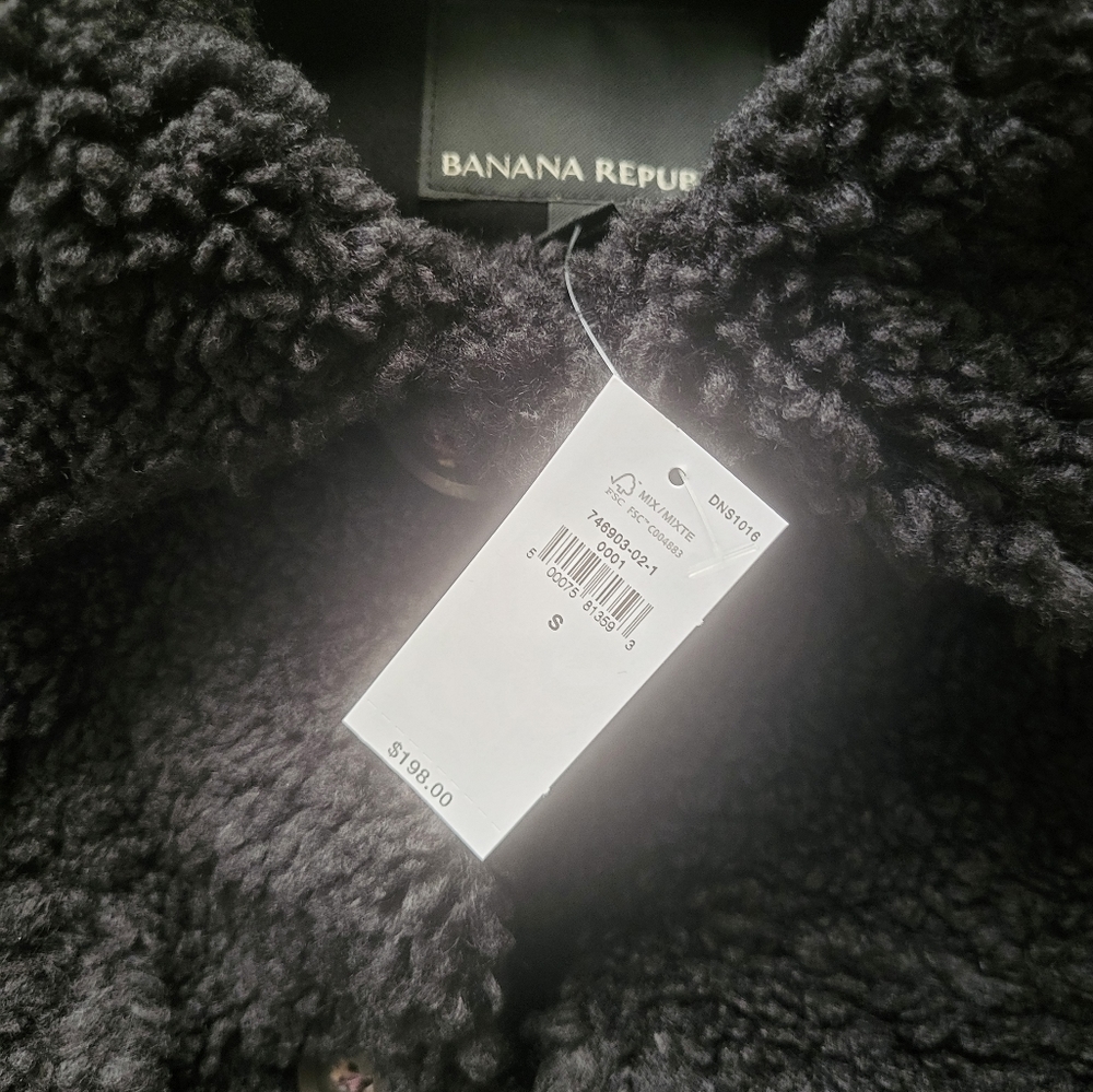 💥final Price | New | Banana Republic | Cropped Sherpa Trucker Jacket | Black - Picture 5 of 6